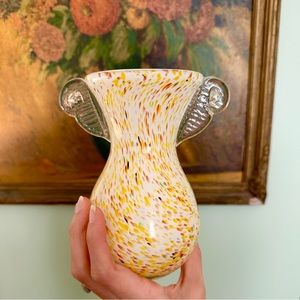 Beautiful Yellow Speckled Blown Glass Art Vase